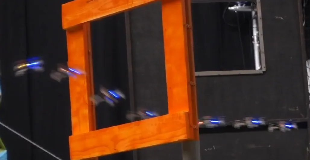 Nano-drones passing through a gate at IMAV 2022
